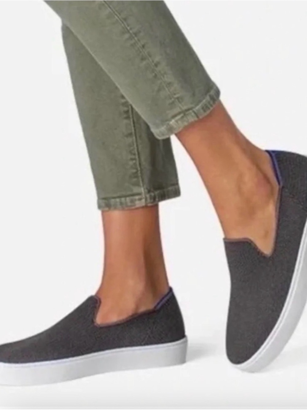 Rothy's The Sneaker (Slip On) in Charcoal Gray with Blue Trim - 9.5
